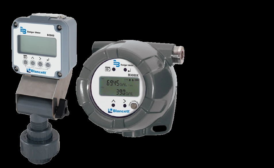 Blancett B3000 flow monitor (Badger Meter) — Base, Advanced and Solar models, rate and total