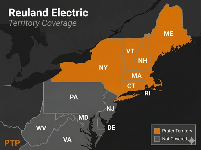 Reuland Electric territory map — NY, CT, MA, RI, NH, VT, ME