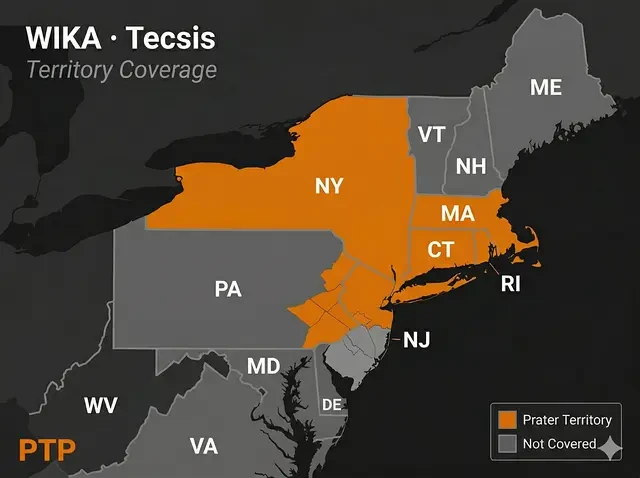 WIKA-ST / tecsis territory map — NY, Northern NJ, CT, MA, RI, Eastern PA